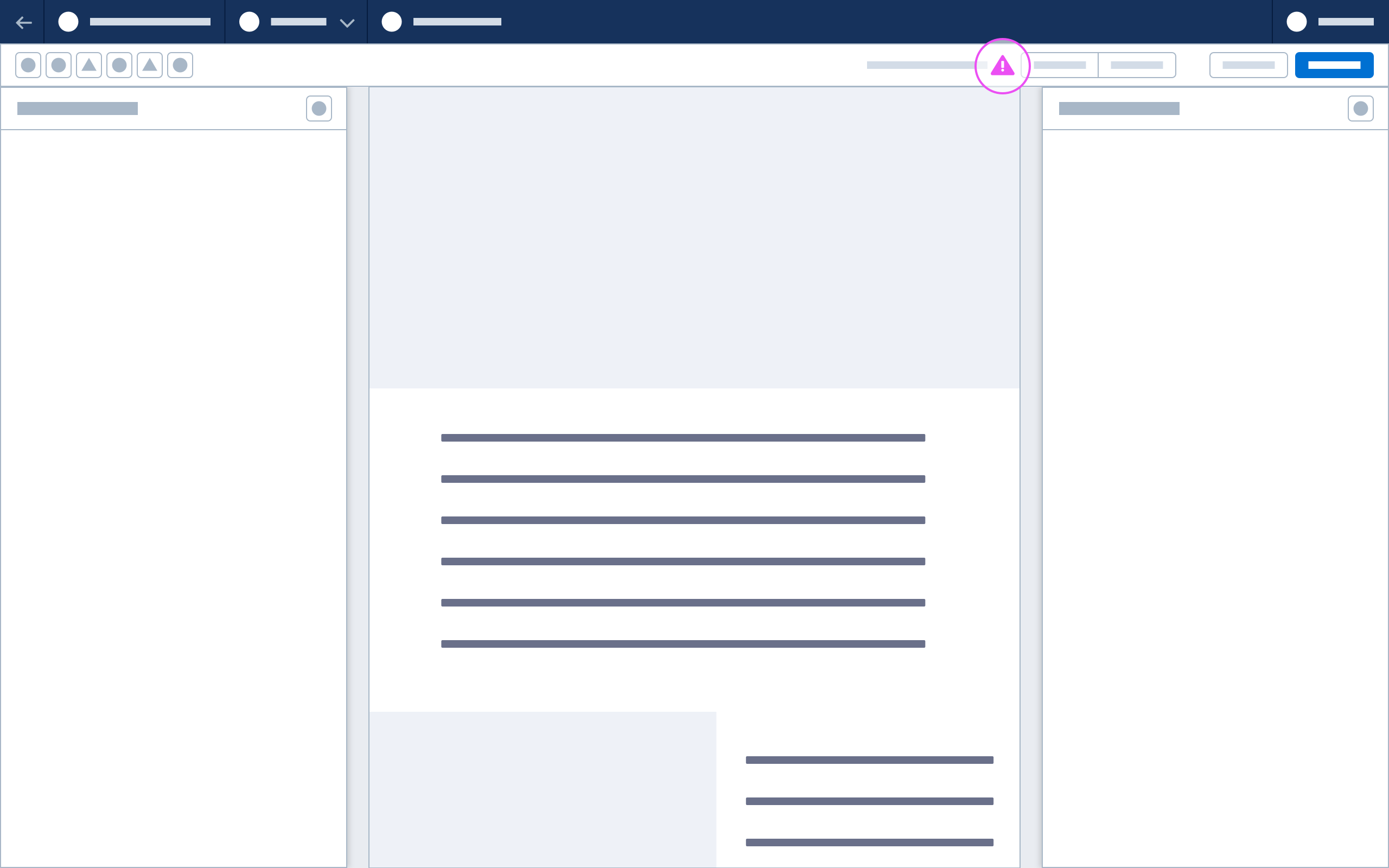 Wireframe showing a warning icon in the header.